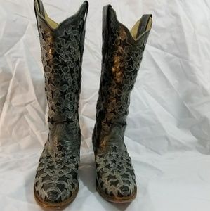 Corral Vintage Black Star Inlet Boots Sz 8m